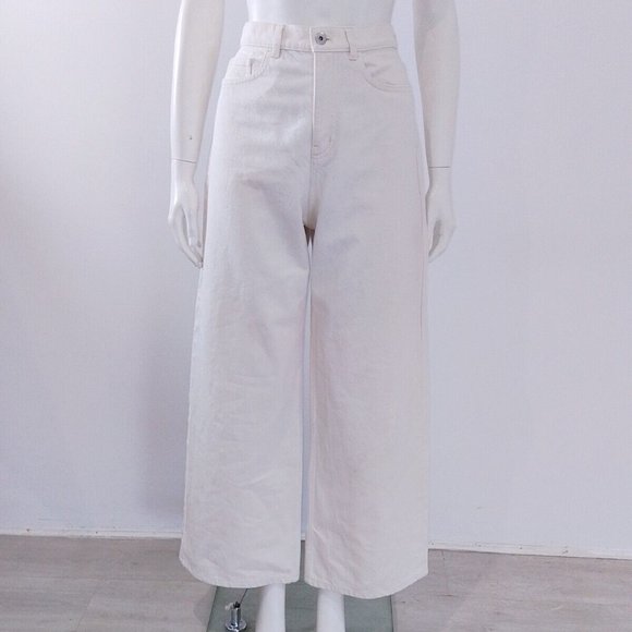 COS (25) Flared Jeans Size UK 8 10 EU 36 38 Cream Ecru Low-Rise Full-Length - Picture 4 of 9